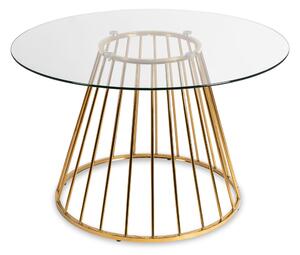Szklany okrągły stół na złotej podstawie glamour - Owen