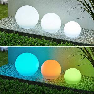 Lampy solarne LED Lindby Lago, RGBW, zestaw 3, kule, szpikulec do podłoża Lago, biały / opal, tworzywo sztuczne, nowoczesny