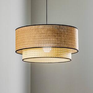 Lampa wisząca Boho Duolla, możliwość ściemniania, jasne drewno, salon / jadalnia, tkanina / materiał / jedwab, dworkowy / rustykalny