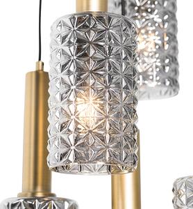 Lampa wisząca brąz z dymionym szkłem okrągłym 5 świateł - Elva Oswietlenie wewnetrzne