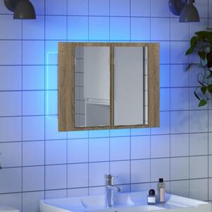 Szafka łazienkowa z lustrem i LED, dąb sonoma, 60x12x45, akryl