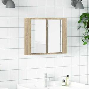 Szafka łazienkowa z lustrem i LED, dąb sonoma, 60x12x45, akryl