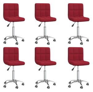 Obrotowe krzesła stołowe, 6 szt., winna czerwień, obite tkaniną