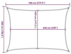 Żagiel przeciwsłoneczny, 160 g/m², jasnoszary, 5x7 m, hdpe