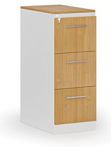 Kartoteka metalowa PRIMO z drewnianym frontem A4, 3 szuflady, biały/buk