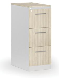 Kartoteka metalowa PRIMO z drewnianym frontem A4, 3 szuflady, biały/dąb naturalny
