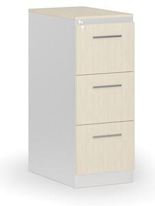 Kartoteka metalowa PRIMO z drewnianym frontem A4, 3 szuflady, biały/brzoza