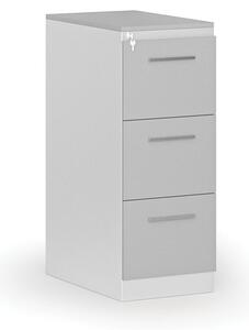 Kartoteka metalowa PRIMO z drewnianym frontem A4, 3 szuflady, biały/szary