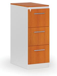 Kartoteka metalowa PRIMO z drewnianym frontem A4, 3 szuflady, biały/czereśnia
