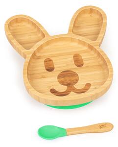 Klarstein Zestaw naczyń dla dzieci, talerzyk bambusowy z przyssawką + łyżka, 250 ml, 18 x 18 cm