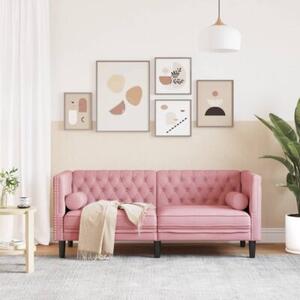 Sofa chesterfield z waÅkami, dwuosobowa, rÃ³Å¼owa, aksamit
