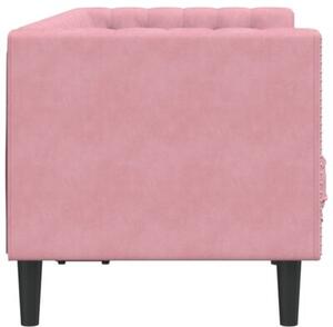 Sofa chesterfield z waÅkami, dwuosobowa, rÃ³Å¼owa, aksamit