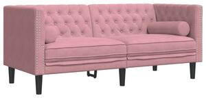 Sofa chesterfield z waÅkami, dwuosobowa, rÃ³Å¼owa, aksamit