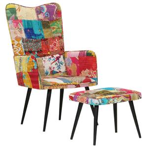 Fotel z podnóżkiem, kolorowy, płótno patchworkowe