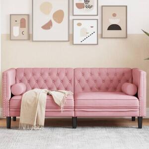 Sofa chesterfield z waÅkami, dwuosobowa, rÃ³Å¼owa, aksamit