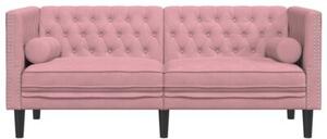 Sofa chesterfield z waÅkami, dwuosobowa, rÃ³Å¼owa, aksamit
