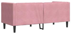 Sofa chesterfield z waÅkami, dwuosobowa, rÃ³Å¼owa, aksamit