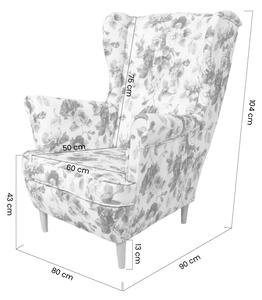 Fotel Uszak Vilano - tkanina drukowana w kwiaty Coral WM 82 / nogi buk