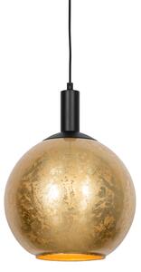 Designerska lampa wisząca czarna ze złotym szkłem - Bert Oswietlenie wewnetrzne