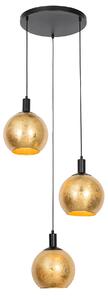 Designerska lampa wisząca czarna ze złotym szkłem 3-punktowa - Bert Oswietlenie wewnetrzne