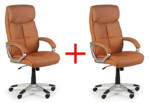 Skórzany fotel biurowy FOSTER 1+1 GRATIS, jasnobrązowy