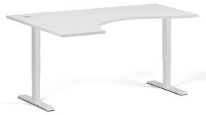 Stół z regulacją wysokości, 2 silniki, 745 - 1215 mm, ergonomiczny lewy, blat 1600 x 1200 mm, podstawa biała, biały