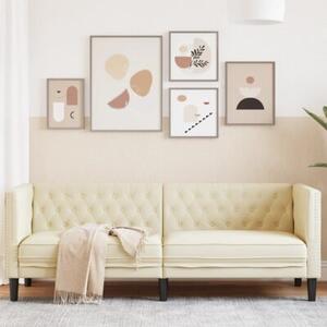 Sofa chesterfield, trzyosobowa, kremowa, sztuczna skÃ³ra