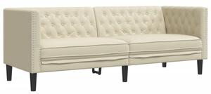 Sofa chesterfield, trzyosobowa, kremowa, sztuczna skÃ³ra