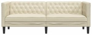 Sofa chesterfield, trzyosobowa, kremowa, sztuczna skÃ³ra
