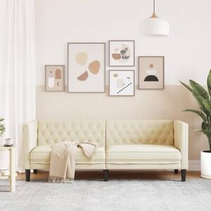 Sofa chesterfield, trzyosobowa, kremowa, sztuczna skÃ³ra