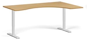 Ergonomiczne biurko z regulacją wysokości, 180x120 cm, 2 silniki, L/P, biała podstawa, buk