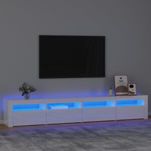 Szafka pod TV z oświetleniem LED, biała z połyskiem,240x35x40cm