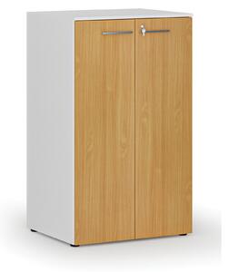 Szafa biurowa z drzwiami PRIMO WHITE, 3 półki, 800 x 640 x 1335 mm, biały/buk