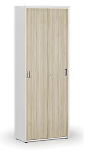 Szafa biurowa z drzwiami przesuwnymi PRIMO WHITE, 800 x 420 x 2128 mm, biały/dąb naturalny