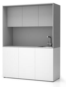 Kuchnia biurowa NIKA ze zlewem i kranem 1481 x 600 x 2000 mm, szary, prawe