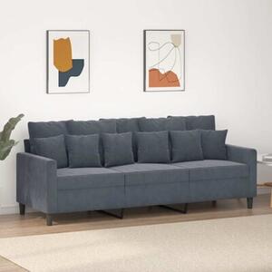 Sofa 3-osobowa, ciemnoszara, 180 cm, obita aksamitem