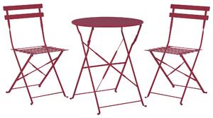 Metalowy zestaw mebli balkonowych burgundowy 2 krzesła stolik ogród taras Fiori Beliani