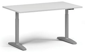 Stół z regulacją wysokości OBOL, elektryczny, 675-1325 mm, blat 1400x800 mm, zaokrąglona podstawa szara, biała