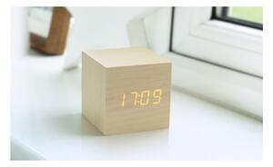 Jasnobrązowy budzik z żółtym wyświetlaczem LED Gingko Cube Click Clock