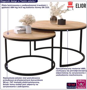 Zestaw 2 okrągłych stolików w stylu loft dąb craft złoty - Onrero 3X