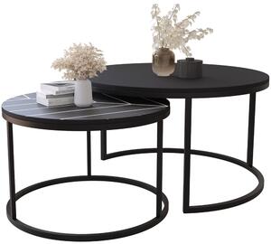 Podwójny okrągły stolik kawowy czarny + print - Onrero 4X