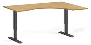 Ergonomiczne biurko z regulacją wysokości, 160x120 cm, 1 silnik, L/P, czarna podstawa, buk