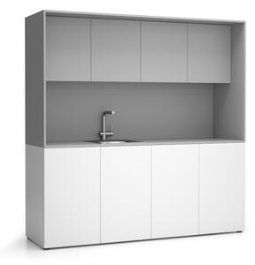 Kuchnia biurowa NIKA ze zlewem i kranem 1963 x 600 x 2000 mm, szary, lawo