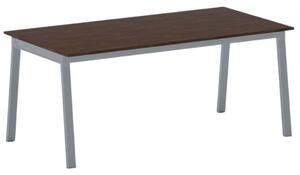 Stół konferencyjny do biura PRIMO BASIC, 180x90 cm, szaro-srebrna podstawa, orzech