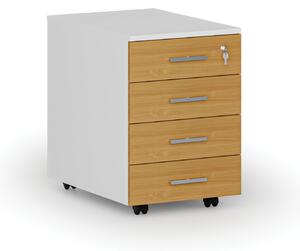 Kontenerek biurowy mobilny PRIMO WHITE, 4 szuflady, biały/buk