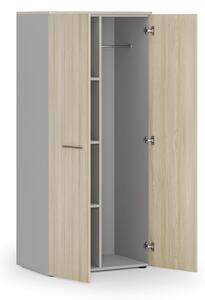 Szafa ubraniowa biurowa PRIMO GRAY, 3 półki, drążek do szafy, 800 x 500 x 1781 mm, szary/dąb naturalny