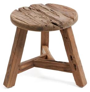 Bazar Bizar - Postarzany taboret z drewna tekowego Yatari 33 cm