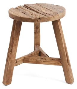 Bazar Bizar - Postarzany taboret z drewna tekowego Yatari 45 cm