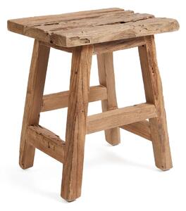 Bazar Bizar - Postarzany taboret z drewna tekowego Yoke