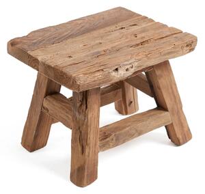 Bazar Bizar - Postarzany taboret z drewna tekowego Yoke
